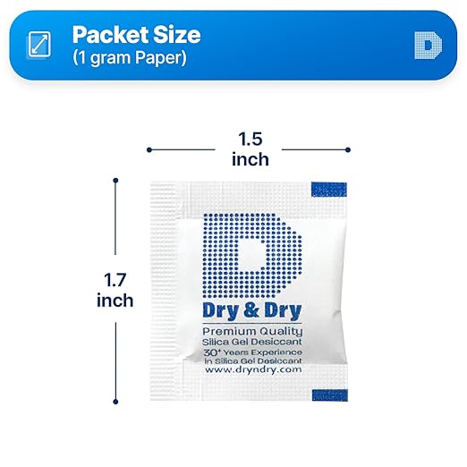 Dry & Dry 1 Gram [5000 Packets] Silica Gel Packets Desiccants, Silica Packets - Rechargeable Silica Gel Packs, Desiccants Packets, Silica Gel