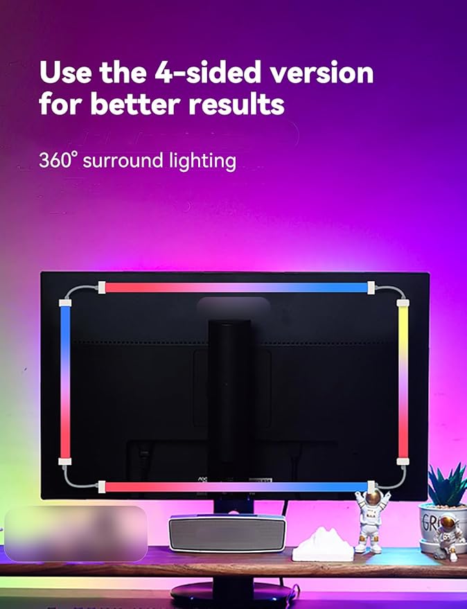 Monitor LED Backlights for PC & Mac, LED Strip Lights That Sync with Screen Color or Music, RGBIC Computer Light Bar Behind Monitor, LEDs for Desk Gaming, USB Port, Software Control (24 in)