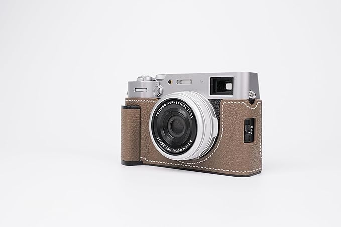 Camera Case for Fujifilm X100VI,UChandmade Genuine Leather Camera Half Case for Fujifilm X100VI - Top Layer Cowhide Body Metal Base Plate Hand Shank 3-in-1 Design (Brown)