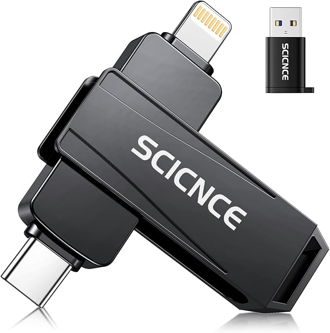 SCICNCE 256GB Flash Drive Intended for iPhone, USB Memory Stick Storage Backup for Photos Videos, Plug and Play No APP Required, Compatible with iPhone iPad Android and Computers (Metal Gray)