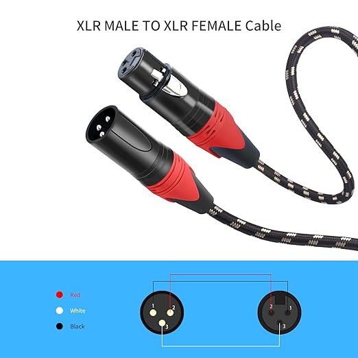 XLR Cable 25ft 2 Packs - Premium Balanced Microphone Cable with 3-Pin XLR Male to Female Mic Speaker Cable, Black and White Grid Layer, Pure Copper and Plated Conductors