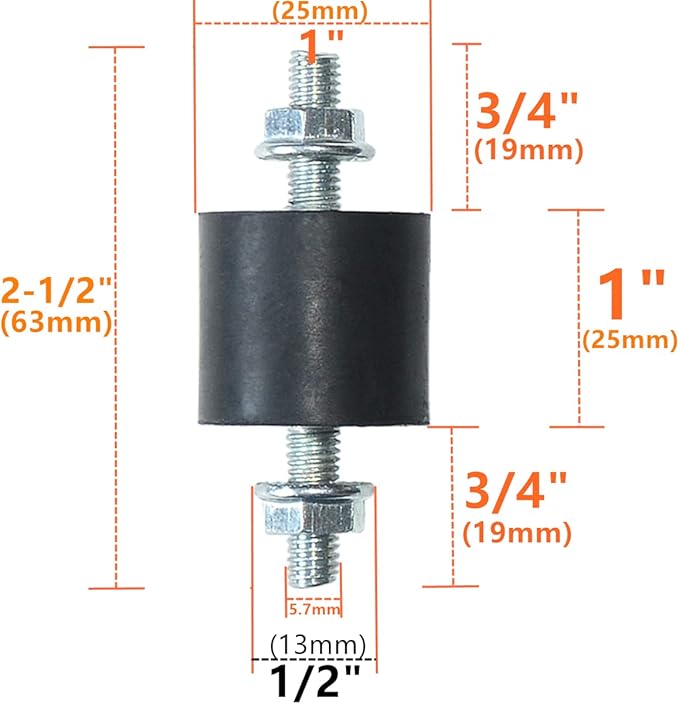 8pcs 25 x 25mm Rubber Mounts Rubber Vibration Isolator Mounts Shock Absorber with M6 x 19mm Studs Vibration Isolators