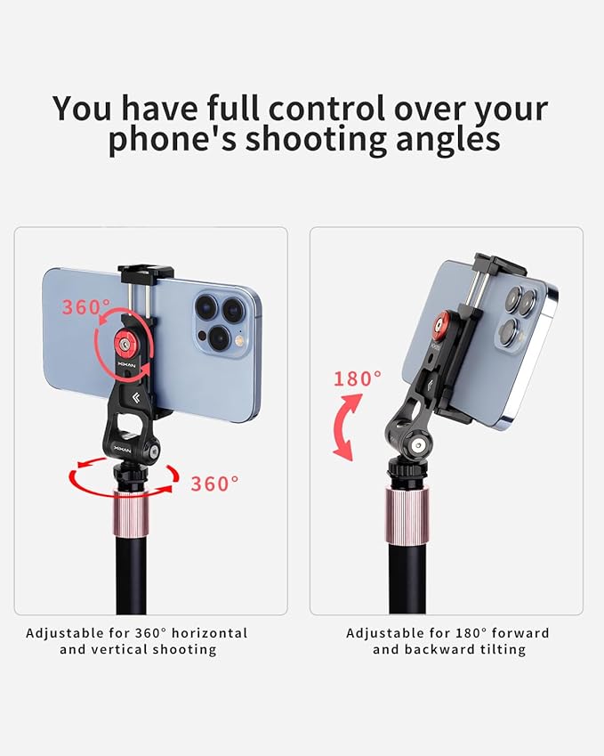 Metal Phone Tripod Mount Adapter, Smartphone Holder Clamp Support Stand with Cold Shoe, Compatible with iPhone, Samsung on Tripod, Camera, Gimbal, Selfie Stick for Live Streaming, Video Shooting