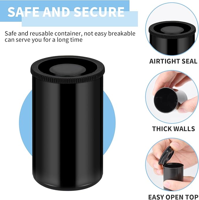 120 Pieces Film Canisters with Caps 35 mm Plastic Empty Camera Reel Storage Containers Case with Lids for Small Accessories Rockets Experiment Fish Hook Film Keys Coins Art Beads (Black)