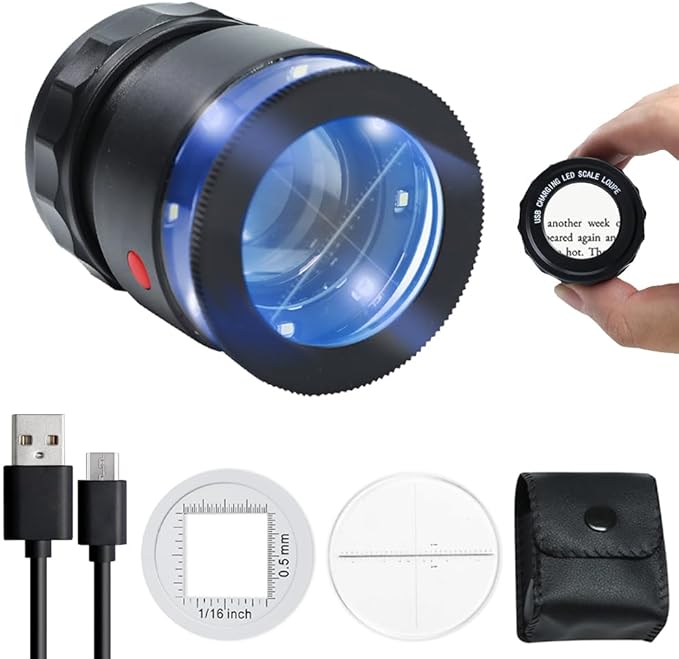 AOOFCMLLC 30X Loupe Magnifier, Jewelry Loupe Magnifier with LED Light and Scale, USB Rechargeable Adjustable Focal Length 30X Magnifying Glass for Gems, Coins, Stamps