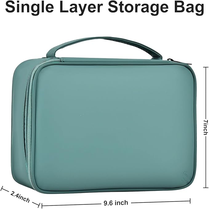 Large Capacity Electronics Accessories Organizer Travel Case with Adjustable Divider Waterproof Leather Cord Shockproof Tech Organizer Bag(Deep Green, Single Layer)