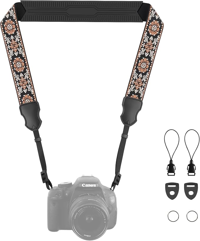 Neck Strap Silicone Camera Straps - Padded Camera Strap, 1.5" Wide Adjustable Nylon Shoulder Strap - Compatible with Canon, Nikon, Sony, and More DSLR and Mirrorless Cameras (Yellow Flower)