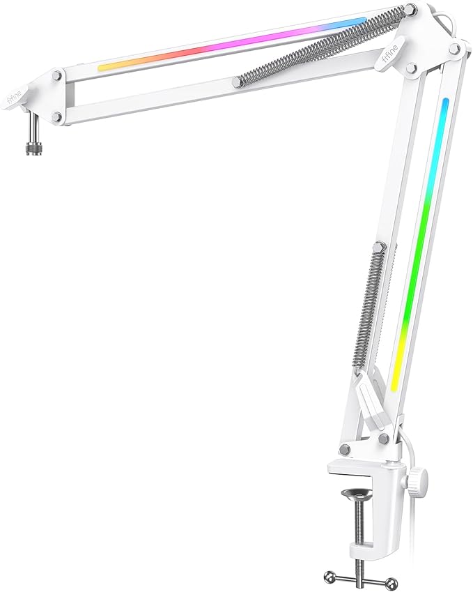 FIFINE Microphone Boom Arm, Heavy Duty Mic Arm with Controllable RGB Light,C-Clamp,Gaming Desktop Mic Mount Capacity for AM8,Studio Podcasting,Recording,Gaming,Streaming-BM38W
