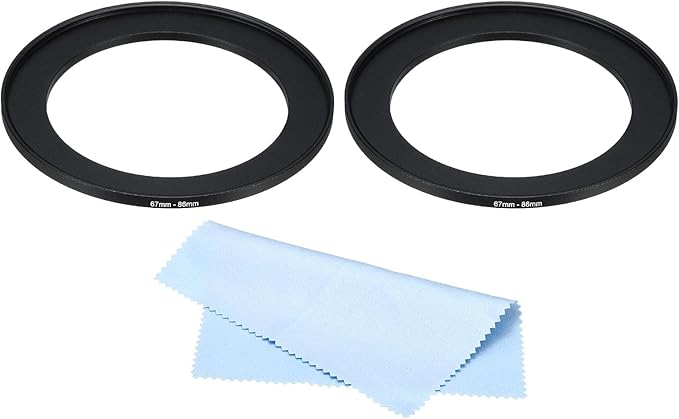 PATIKIL 67mm-86mm Metal Step Up Ring with Cleaning Cloth, 2 Pack Camera Lens Filter Adapter Ring Aluminum Filter Adapter Ring for Camera Lenses Hood, Black