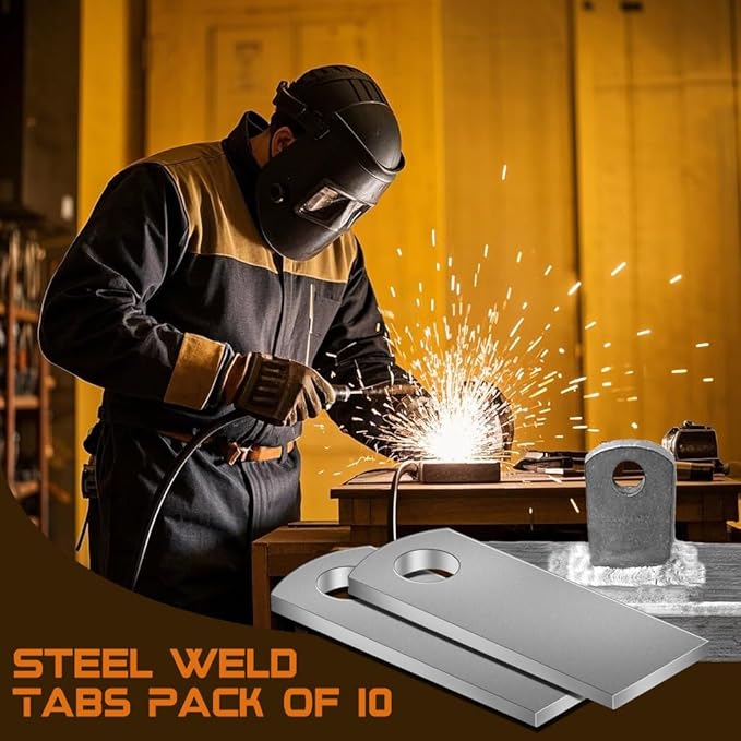 Weld on Tabs, Steel Basic Weld Tab, Universal Weld on Light Tabs Flat Bottom Mount with a 3/8" Hole.2-3/5" Height, 1" Wide, 1/8" Thick Pack Of 10 Tabs Steel Mounting Bracket OywhC-5