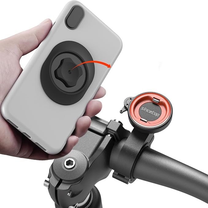 Bike Phone Mount,Motorcycle Phone Holder with Universal Adapter,Out Front Bicycle Handlebar Mount for Mountain Road EBike,Scooter,Moto,MTB,Quick Release Attach/Detach-Orange【Series C - 1st Gen】