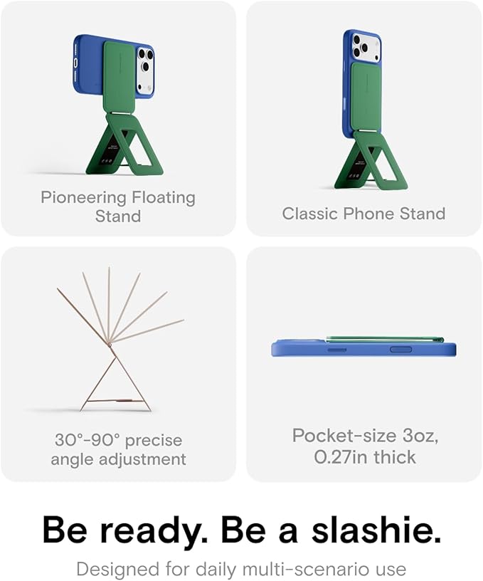 MOFT Phone Tripod Stand Selfie Stick for iPhone, Multi-Angles iPhone Stand, Lightweight & Portable Phone Holder, Strong Magnets, MOVAS Vegan Leather, Travel Essentials, Oz Green (Without Card Slot)