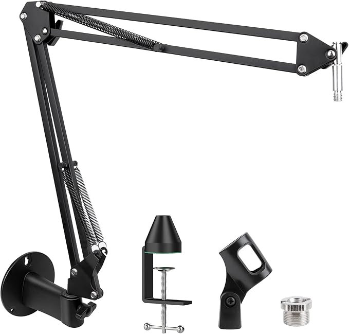 SUNMON Microphone Wall Mount and Metal Table Mounting Clamp, Universal Microphone Boom Arm Stand Compatible with HyperX QuadCast, Blue Yeti, Blue Snowball, Shure SM58 Microphone