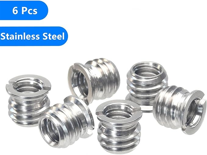 Stainless Steel 1/4"-20 Female to 3/8"-16 Male Convert Screw Adapter 6 Pieces 8mm Height