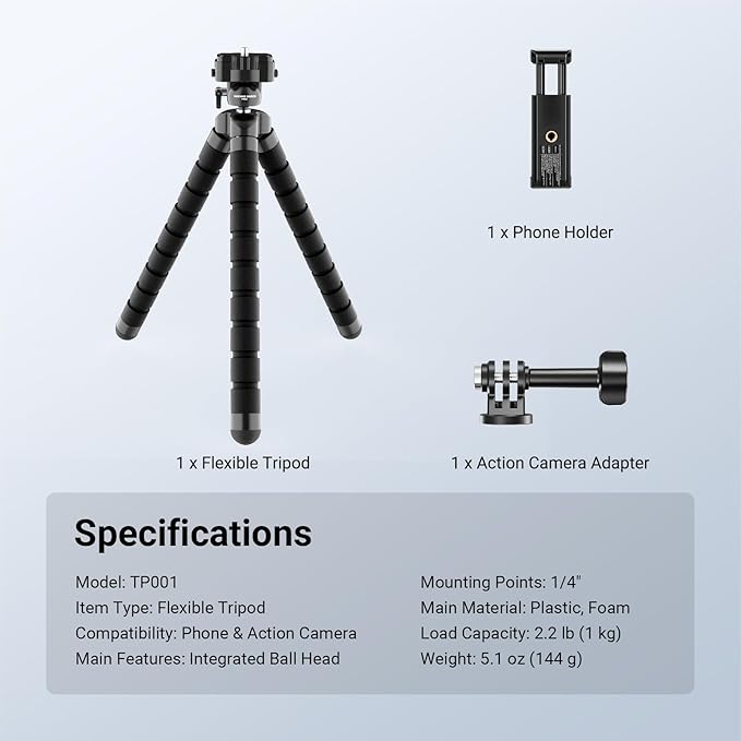 NEEWER Basics Flexible Phone Tripod, Mini Small Octopus Desk Stand Holder, Vlog Selfie Stick for Cell Phone Camera Compatible with iPhone GoPro DJI Insta 360 Action Camera for Video Recording, TP001