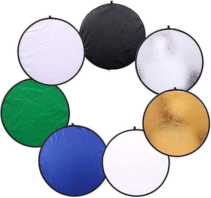 REFLEX CAMERA 7-in-1 Photography Reflector (Round)– Translucent/Silver/Gold/White/Black/Blue/Green – Light Diffuser & Chroma Key Background Kit with Carrying Case (80cm/31)
