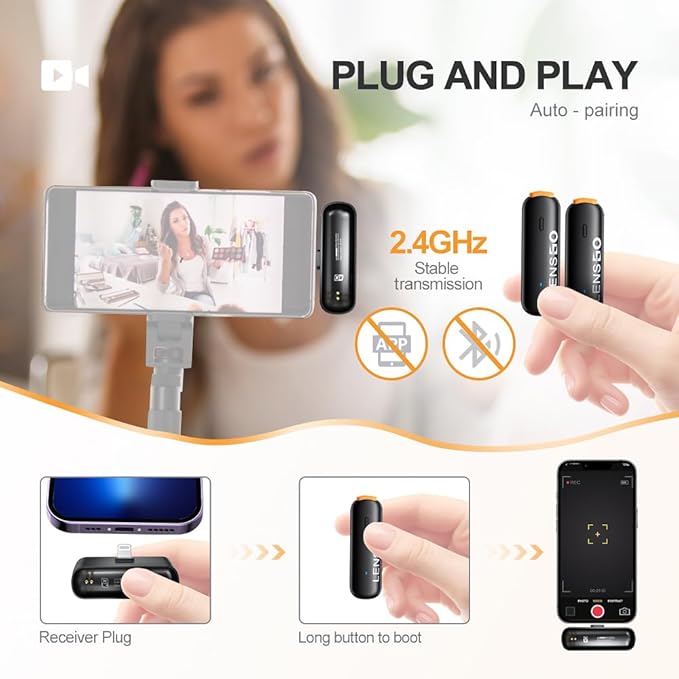LENSGO Wireless Lavalier Microphone for iPhone iPad,2.4 Ghz Duali Professional Lapel Mics,Wireless Mic Plug-Play,Lapel Microphone for Video Recording Interview Conference Podcast Vlog YouTube TikTok