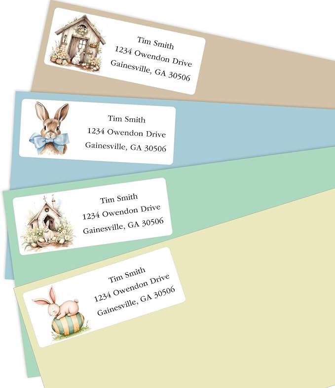 Address Labels Personalized Return Address Labels, 2.6" x 1" Easter Bunny Custom Mailing Label for Envelopes (30-1200) Customized Self Adhesive Stickers Printable Mail Envelope Adress Label, White