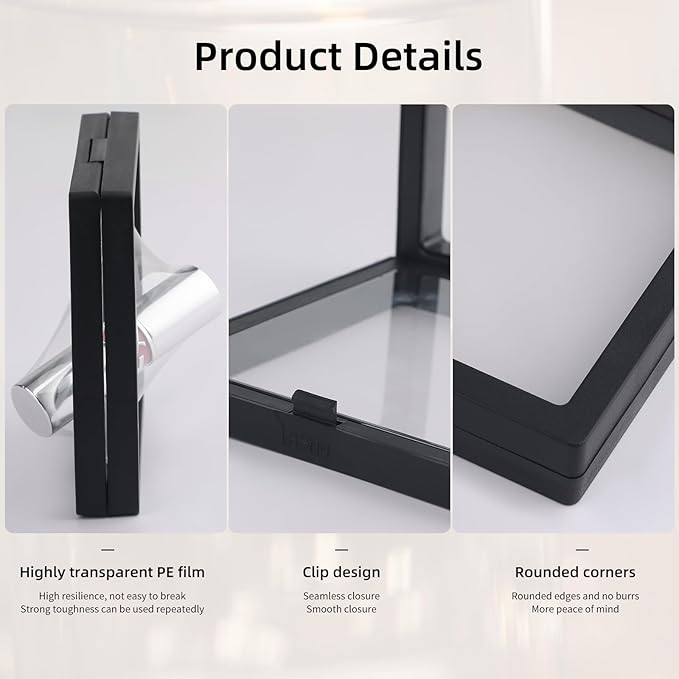 20 Pcs Black 3D Floating Display Case 4.3 x 4.3 x 0.8 inch, Nail Display Cases, Challenge Coin Display,Jewelry Storage Box, Floating Display Holder Stands for Antique Challenge Coins, Medallion