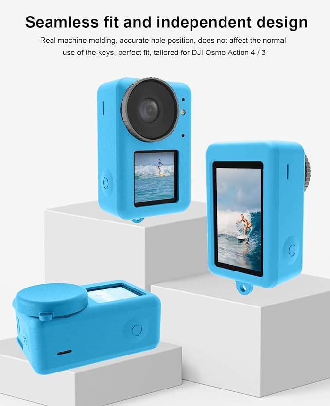 PULUZ Silicone Protective Case for DJI Osmo Action 5 Pro/4/3 with Lens Cap,Dust-Proof,Slim Durable Lightweight Rubber Soft Silicone Camera Protective Cover Accessories (Blue)
