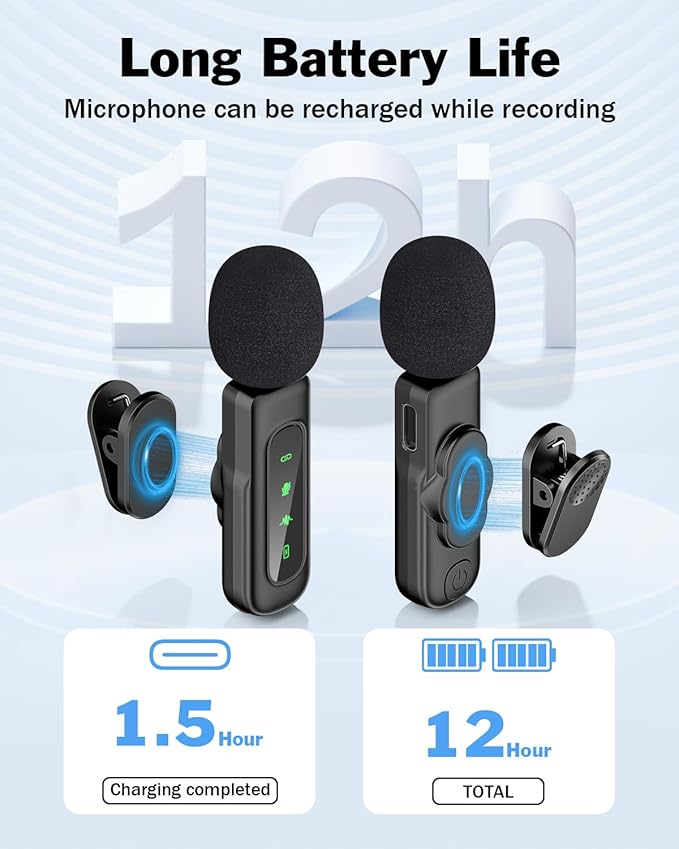PoP Voice Mini Microphone for iPhone 16/15/14/iPad/Android, Wireless Lavalier Microphone with Magnetic Collar Clip, USB-C Mini Lapel Lav Mic with Noise Reduction for Vlog YouTube TikTok