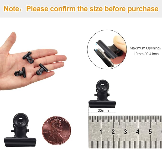 Coideal Black Small Bull Clips - 30 Pack Mini Metal Hinge Clips Tiny Binder Paper Clamps for Tags Bags Shops, Office and Home Kitchen (22mm)