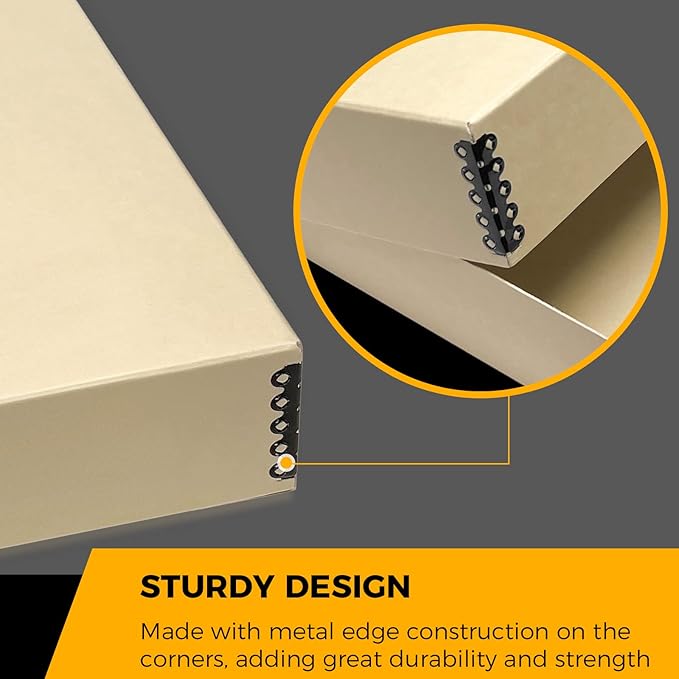 Golden State Art, Archival Storage Box, Acid-Free Drop Front Museum Box with Metal Edge for Storing Artwork Photos Documents Prints Arts and Crafts (Tan-11.75x 15.25x 3 Inches) Pack of 2