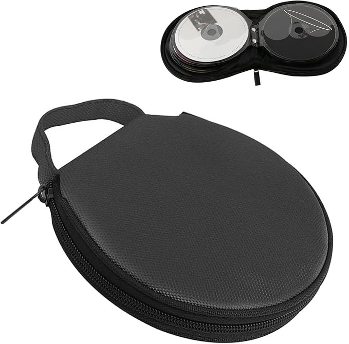1 PC Car CD Case, Oxford Cloth Round CD Storage Bag with Handle, Waterproof Portable Large Capacity DVD Wallet File Organizer, Universal for Most Cars, Homes (Black)
