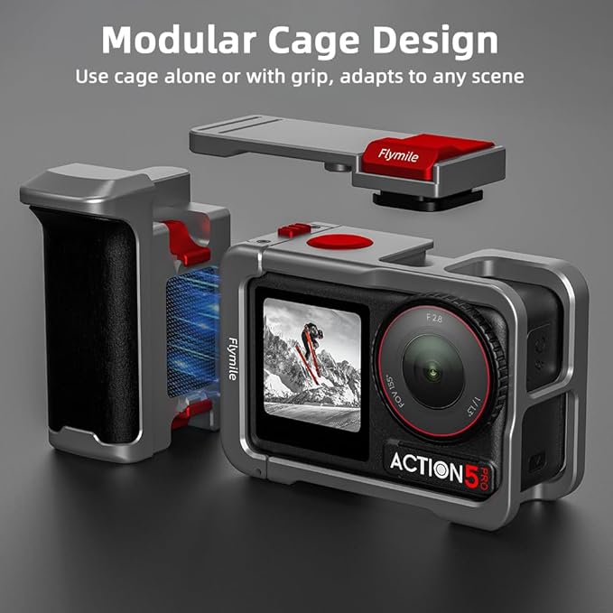 BRDRC Grip Kit for DJI Action 5 Pro 4 3 (with Cage), Handle Holder Bundle Expansion Mount with Shutter Button, Quick Release, Cold Shoe for DJI Osmo Action 5 Pro 4 3 Accessories