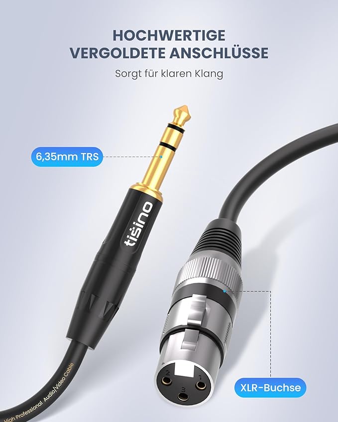 tisino XLR Female to 1/4 Inch (6.35mm) TRS Jack Lead Balanced Signal Interconnect Cable XLR to Quarter inch Patch Cable - 3.3 Feet