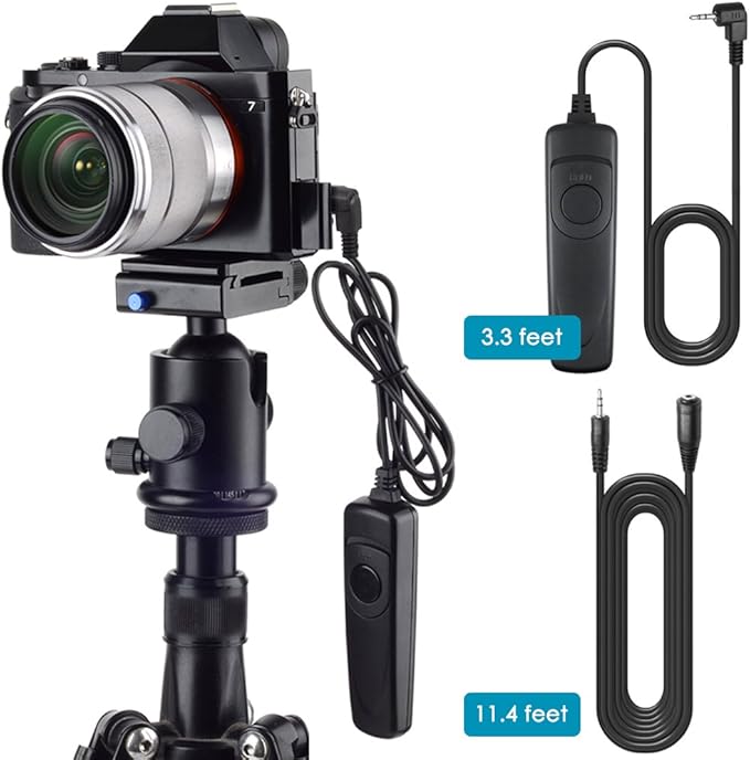 3.3ft Shutter Release Remote Control with 11.4ft Extension Cable 2.5mm, AFUNTA RS-60E3 Wired Remote Control Switch Cord Replacement Compatible 70D 100D 1200D Digital Camera DSLR