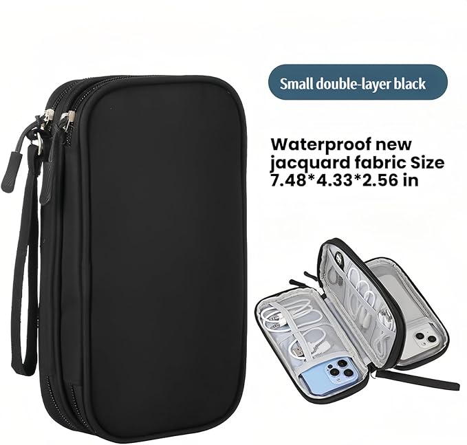 Portable Waterproof Double Layers All-in-One Storage Bag, Travel Cord Organizer，Electronics Accessories Organizer Pouch Bag for Accessories,Charger, USB Cable, Gadget (black)