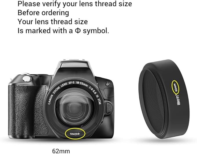 SIOTI 62mm Lens Hood, Oxidation Matte Anti Reflective Treatment, Aluminum Alloy, with 1 * 67mm Lens Cap, Compatible with Sony/Canon/Nikon/Fuji etc >50mm Camera Lens