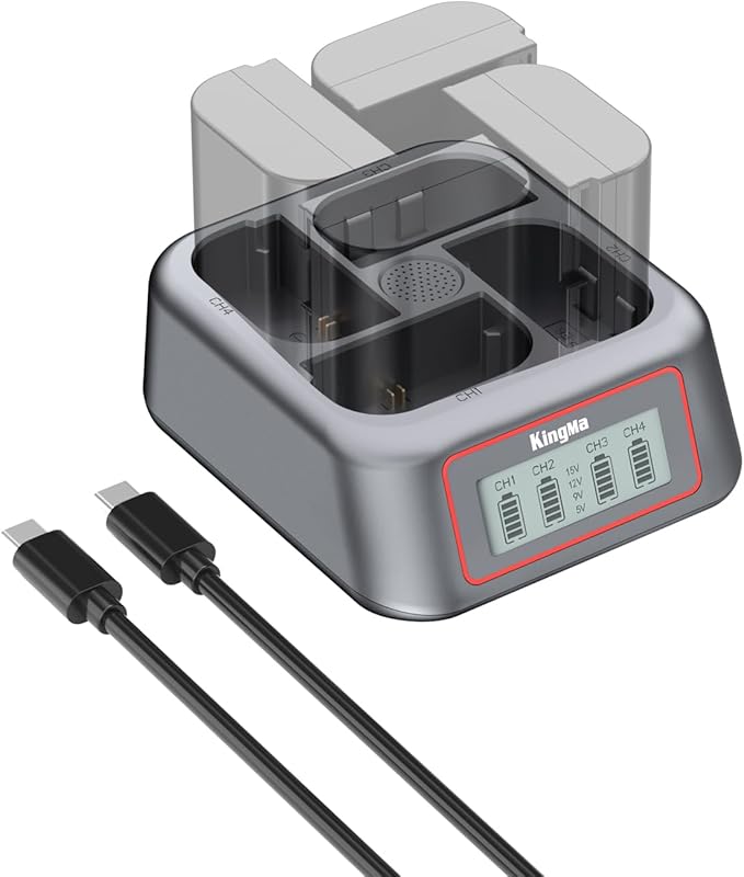 King Ma LP-E6 Camera Battery Charger,4 Channel Battery Charger for LP-E6,45W PD Fast Charging with LED Display,Compatible with EOS R5/R5 C/R6/R7/5D Mark II/III/IV/6D/6D II/7D/80D/70D/60D
