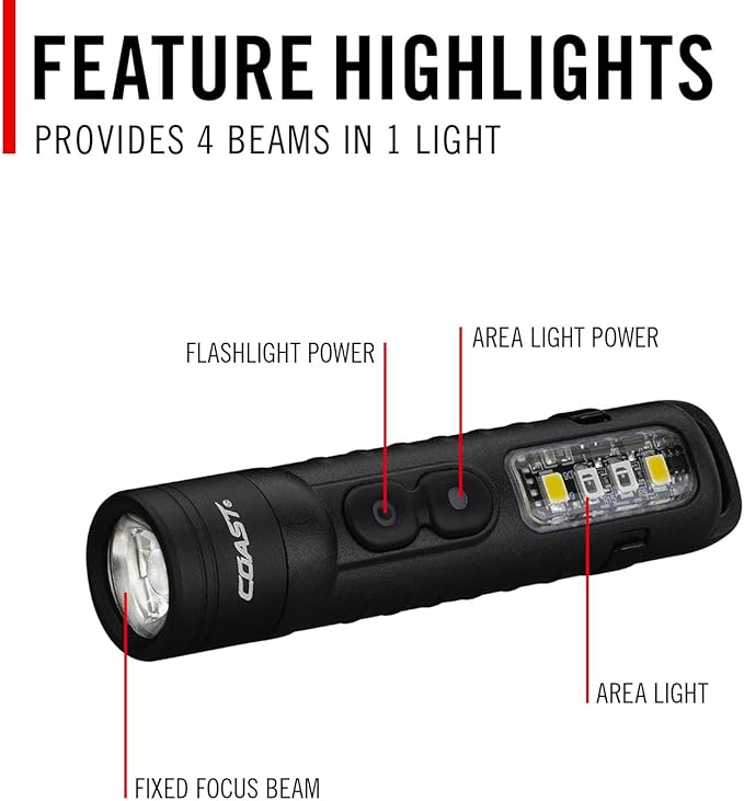 Coast KL30R 500 Lumen Rechargeable LED Pocket Flashlight with UV Light