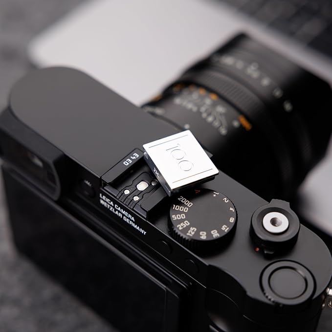 Upgraded Q3 43 Q2 Metal Hot Shoe Cover Protector Cap for Leica Q3 43 Q2 Camera, Hotshoe Cover with Full-Coverage Design & Silicone Cushion, Limited Edition for Leica 100th Anniversary - Silver