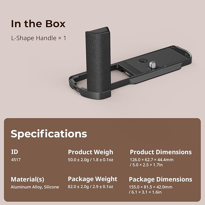SmallRig L-Shape Handle for Panasonic LUMIX S9 with Ergonomic Silicone Grip, Built-in Quick-Release Plate for Arca for Quickly Switch on Tripods/Handheld Shooting - 4517
