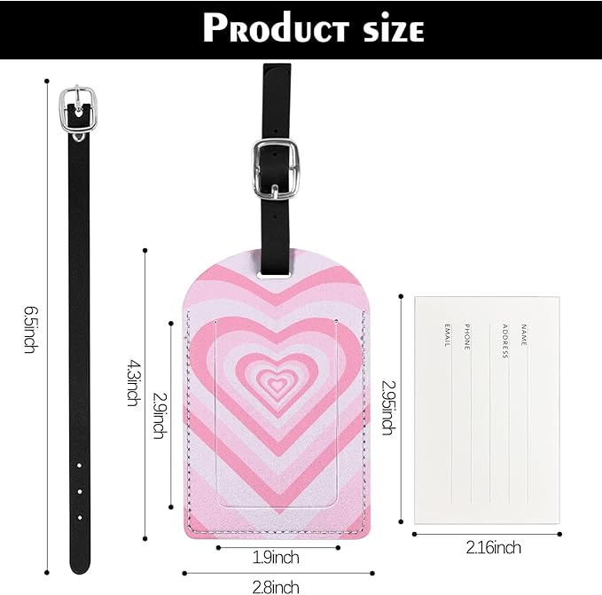 2 Pack Luggage Tag Suitcase Tags PU Leather Identifiers Privacy Cover Luggage Tags Aesthetic Cute Travel Bag Labels for Women Girls Men-Pink Heart
