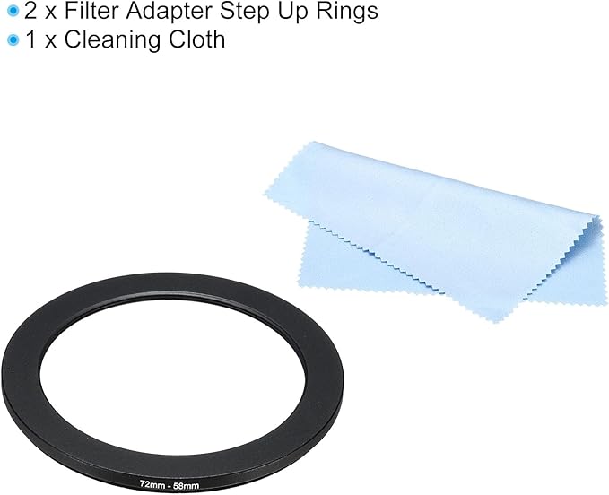 PATIKIL 72mm-58mm Metal Step Down Ring with Cleaning Cloth, 2 Pack Camera Lens Filter Adapter Ring Aluminum Filter Adapter Ring for Camera Lenses Hood, Black
