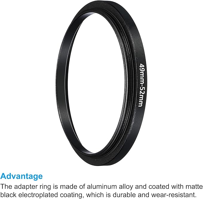 PATIKIL 49mm-52mm Metal Step Up Ring, 2 Pack Camera Lens Filter Adapter Ring Aluminum Filter Adapter Ring for Camera Lenses Hood, Black