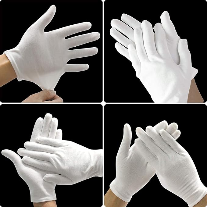 YITIAOYU 24 Pairs Soft White Cotton Gloves for Moisturizing Eczema Sleep Treatment, and Archival Inspection Handling of Coins, Jewelry, Silver, and Costume Artifacts (XL)
