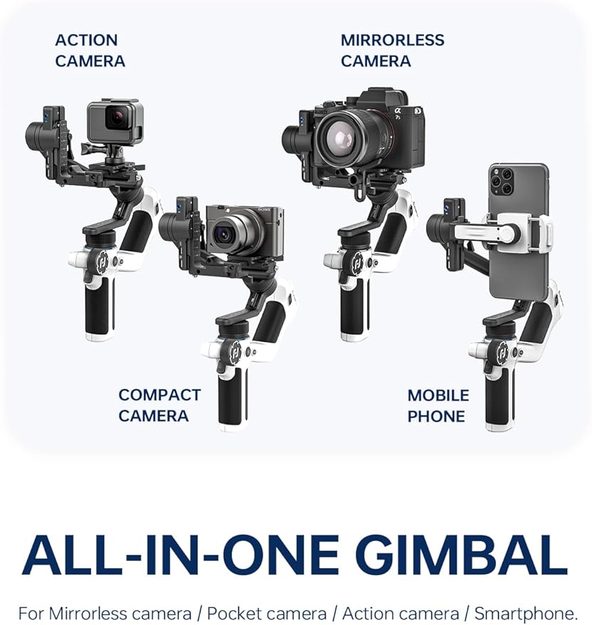 FeiyuTech SCORP Mini 2 Kit White[Official] All-in-One Camera Stabilizer 3-Axis Handheld Gimbal for Mirrorless&DSLR Camera fits Sony A7III Canon R6 Fujifilm GoPro,Smartphone,AI Track, Max 2.65lb