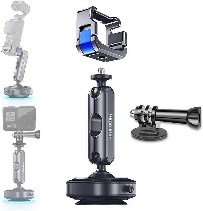 Pocket 3 Suction Cup Camera Mount, [Auto-Seal & Quick Release] Car Windshield Window Dash Holder Accessories for DJI Osmo Action 6/5 Pro/4/Nano, GoPro Hero 13-11, Insta360 X5 X4 ACE Pro 2