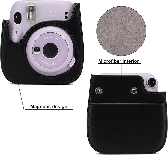 Frankmate Instant Camera Case Compatible with Fujifilm Instax Mini 12 11/9/8/8+ PU Leather Bag with Pocket and Adjustable Shoulder Strap Mini Photo Album (Black)