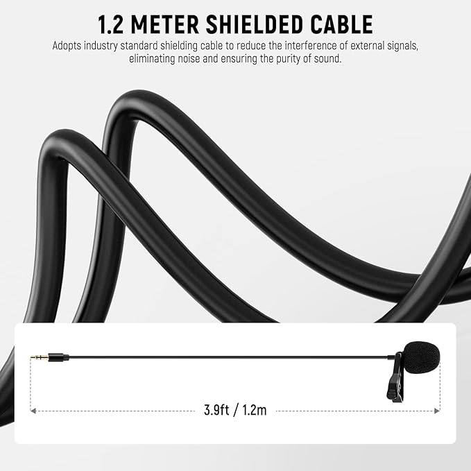 NEEWER CM5 Lav Mic (2 Pack), 3.9ft/1.2m Wired Clip On Lavalier Lapel Omnidirectional Condenser 3.5mm TRS Mini Microphone Compatible with Camera Rode Wireless GO II 2 DJI Transmitter, 1x Cleaning Cloth