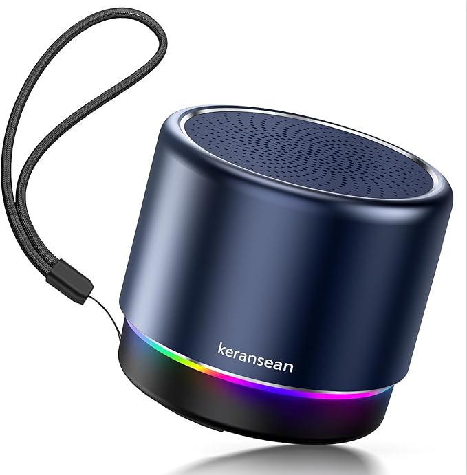 Small Bluetooth Speaker with Lights, Mini Speakers with BT5.4 and Loud Stereo Sound, Blue Portable Bluetooth Speakers for Room, Car, Bike, Camping, Built in Mic, Pocket Size, Ideal Gift for Men, Women
