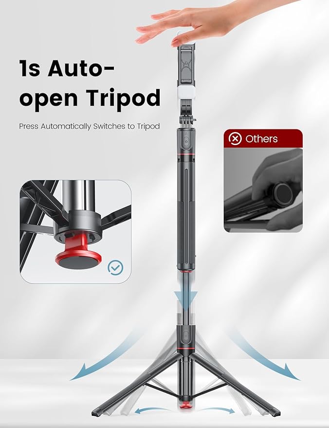 Selfie Stick Tripod with Light, 67'' Tripod with Wireless Remote, Portable Phone Tripod Compatible with iPhone 16/15 Pro Max/15/14 Pro/14/13, Samsung S22/ S23 Ultra/Android Smartphone