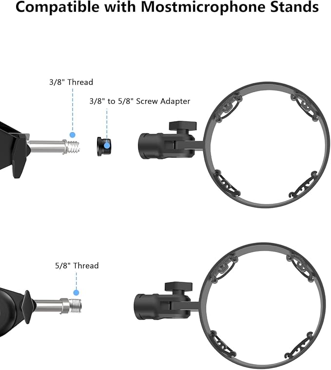 [2026 Upgrade] Microphone Shock Mount for HyperX QuadCast with 3/8" or 1/4" Screw Adapter, Works with HyperX QuadCast Microphone Stand & Boom Arm Durable Replacement Accessory for Mic
