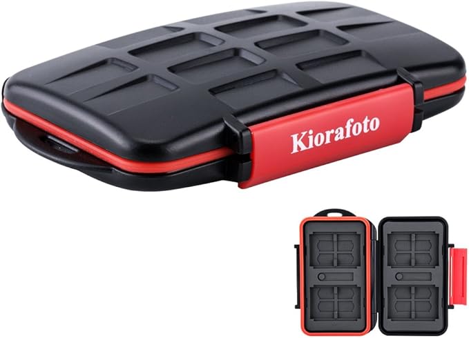 Kiorafoto 28 Slots : 16 TF + 8 SD + 4 CF Memory Card Holder Case Storage Protector Wallet For TF MSD Micro SD SD SDHC SDXC SDUC CF Compact Flash Memory Cards With Carabiner + Card Tray Removal Pin Key