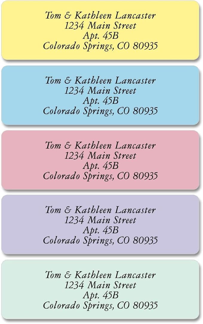 Colorful Images Pastel Multicolor Rolled Return Address Mailing Labels with Dispenser, Customize with Name & Shipping Address, 500 Self Adhesive, Easy Peel Sticker Label Roll, 3/4" x 2 1/2"